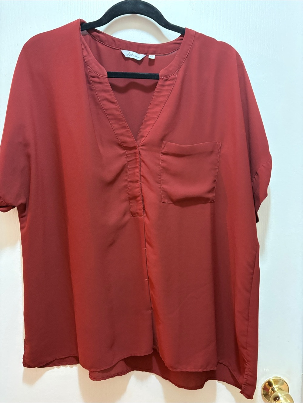 Reitmans Brick Red V-Neck Pocket Blouse